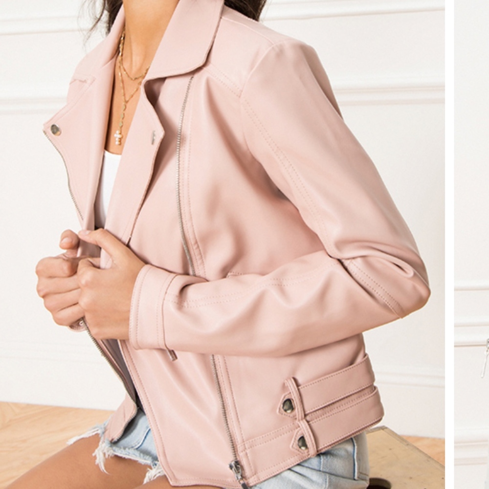 Blush Leather Moto Jacket
